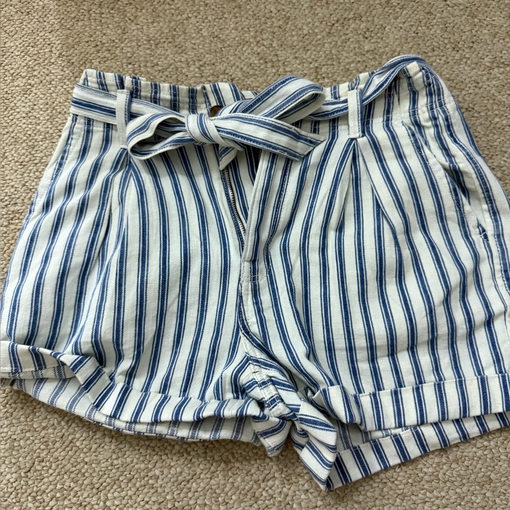 American Eagle Outfitters High Waist Blue and White Striped Shorts